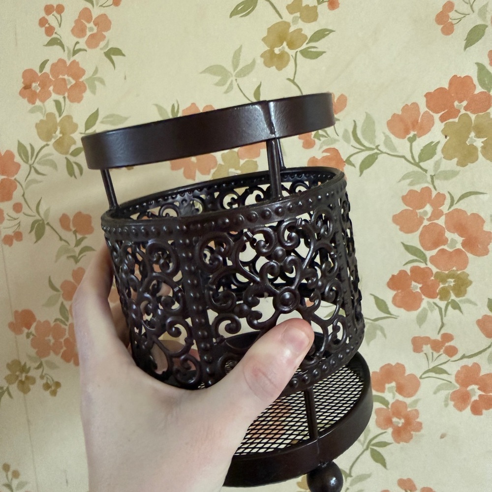 Ornate Brown Metal Utensil Holder
